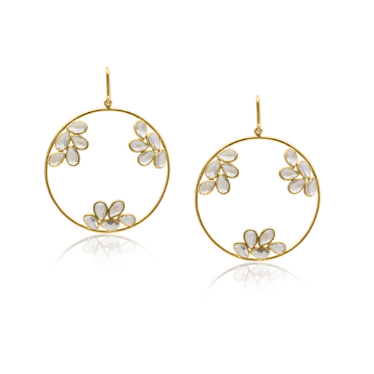 Tresor Collection - Rainbow Moonstone Round Dangle Earring in 18k Yellow Gold
