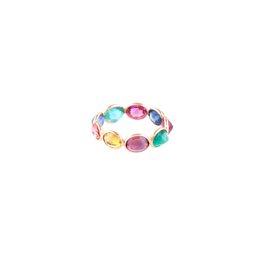 Multicolor Stones  Oval Ring Band in 18k YG