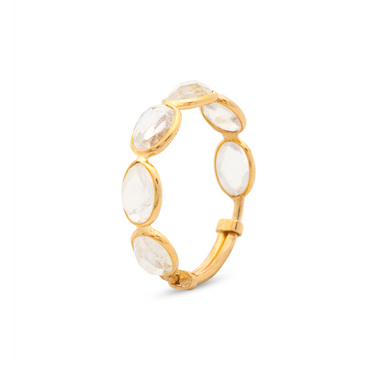 Tresor Collection - Gemstone Faceted Oval Ring Band in 18K Yellow Gold Rainbow Moonstone