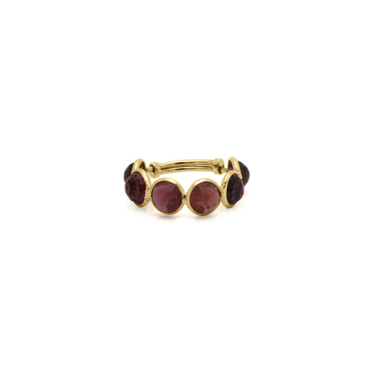 Garnet Round Rose Cut Top Ring Band in 18k Yellow Gold