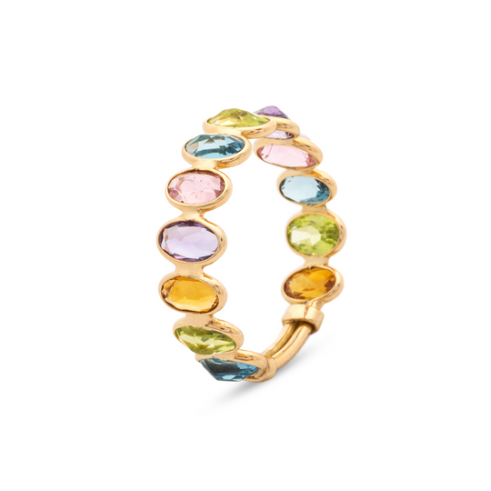 Tresor Collection - Multicolor Stones Oval Ring Band in 18k Multicolor