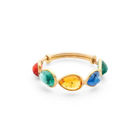 Tresor Collection - Ruby, Emerald & Sapphire P/S Ring Band in 18k Yellow Gold