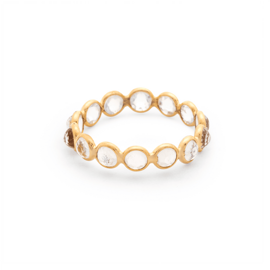 Tresor Collection - Rainbow Moonstone Round Eternity Ring  in 18k Yellow Gold