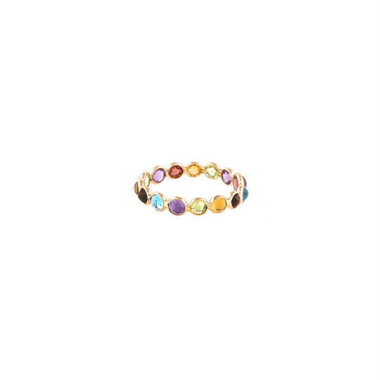 Multicolor Stoes Round Ring in 18k YG