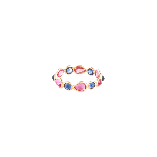 Pink Tourmaline & Blue Sapphire Ring in 18k YG