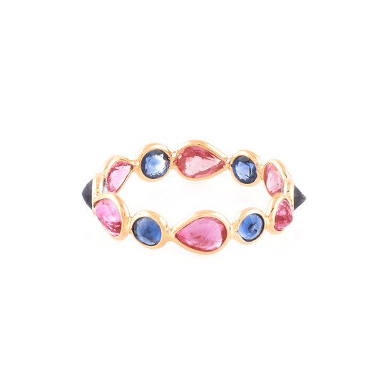 Tresor Collection - Pink Tourmaline & Blue Sapphire Ring in 18k Yellow Gold
