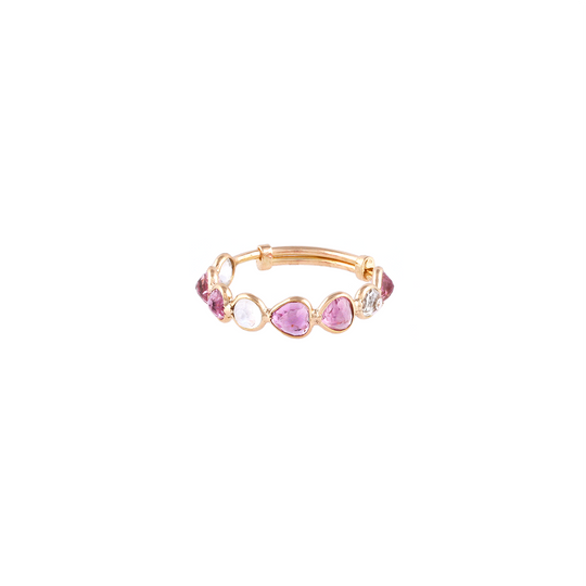 Pink Tourmaline & Rainbow Moonstone Ring in 18k YG