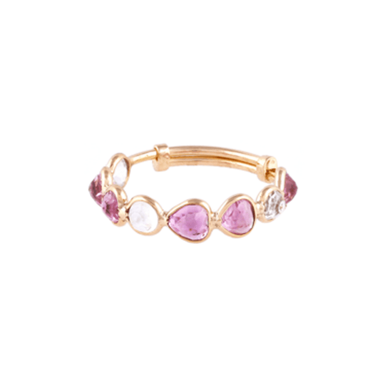Tresor Collection - Pink Tourmaline & Rainbow Moonstone Ring in 18k Yellow Gold