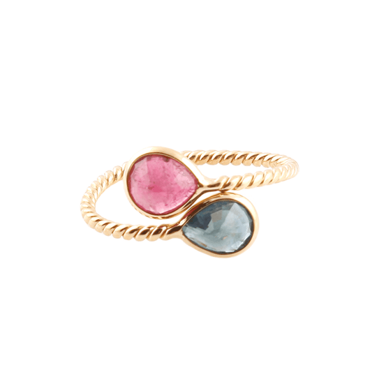 Tresor Collection - Pink Tourmaline and Spinel Pear Shaped Ring in 18k Yellow Gold