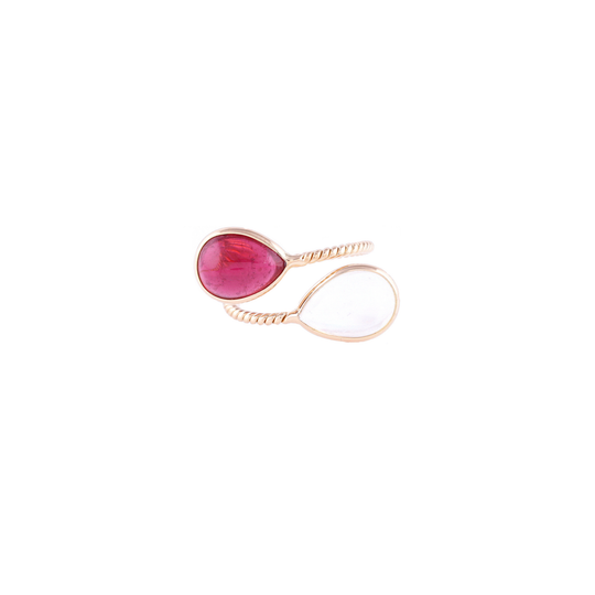 Pink Tourmaline & Rainbow Moonstone P/S Ring in 18k WG
