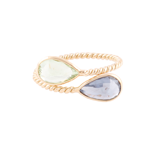 Tresor Collection - Blue Sapphire and Tsavorite Pear Shaped Ring in 18k Yellow Gold