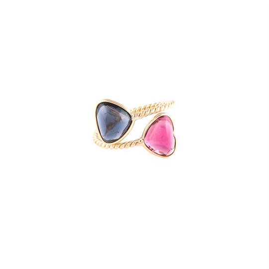 Pink Tourmaline & Iolite H/S Ring in 18k YG