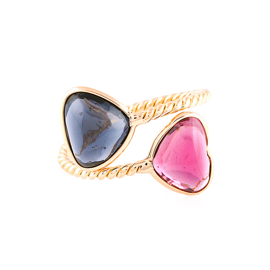 Tresor Collection - Pink Tourmaline & Iolite Heart Shaped Ring in 18k Yellow Gold