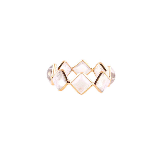Tresor Collection - Rainbow Moonstone Square Ring Band in 18k Yellow Gold