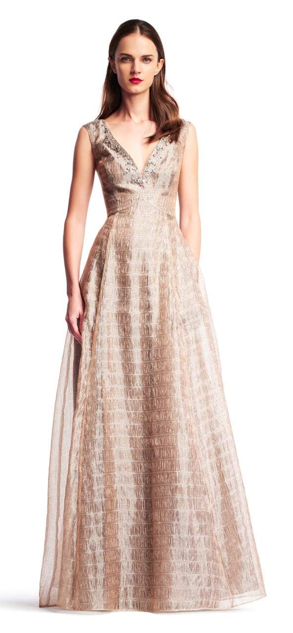 Aidan Mattox - MD1E200878 Beaded V-neck A-line Gown in Brown