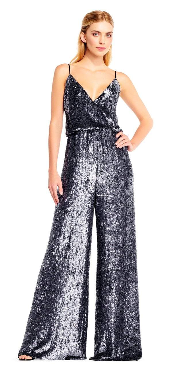 Aidan Mattox - MD1E201690 Spaghetti Straps Sequined Jumpsuit in Gray