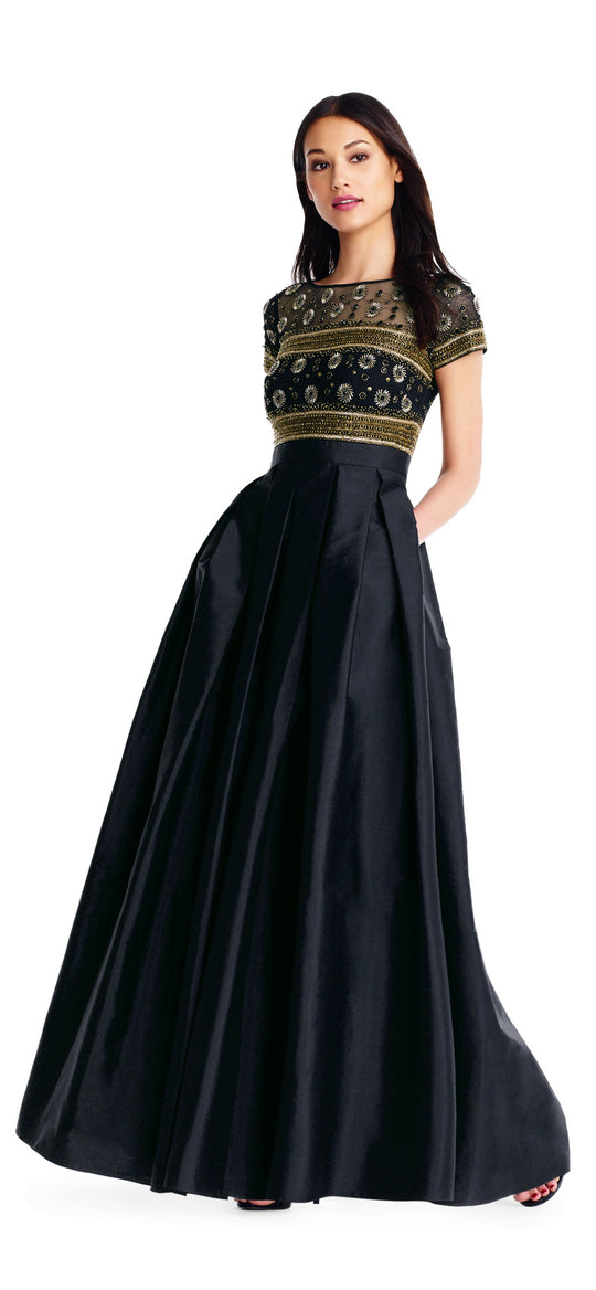 Aidan Mattox - MD1E203083 Illusion Beaded Bodice Taffeta Ballgown In Black