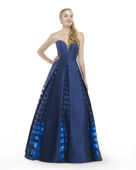 Morrell Maxie - 15774 Plunging Fitted Pleated Gown in Blue