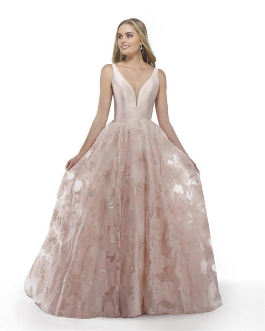 15791 Plunging V-neck Jacquard Print A-line Dress