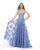 Morrell Maxie - 15791 Plunging V-neck Jacquard Print A-line Dress in Blue