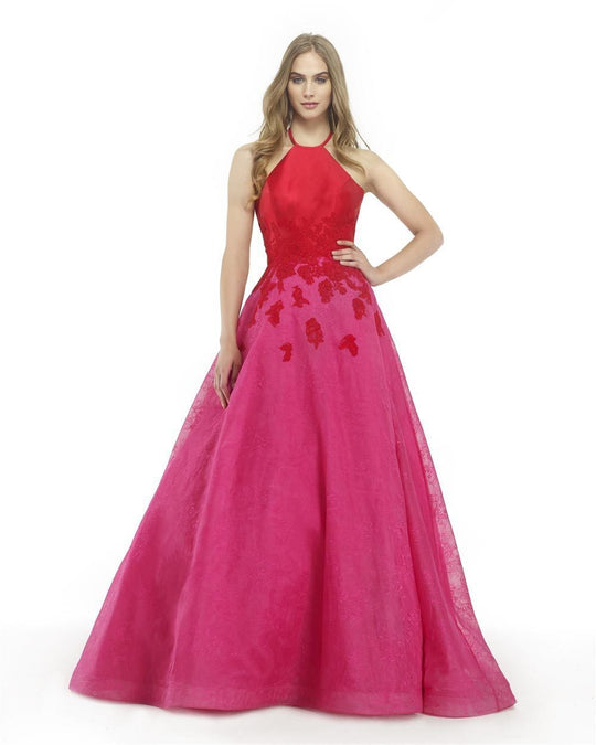 Morrell Maxie - 15793 Floral Embroidered Halter Gown in Pink
