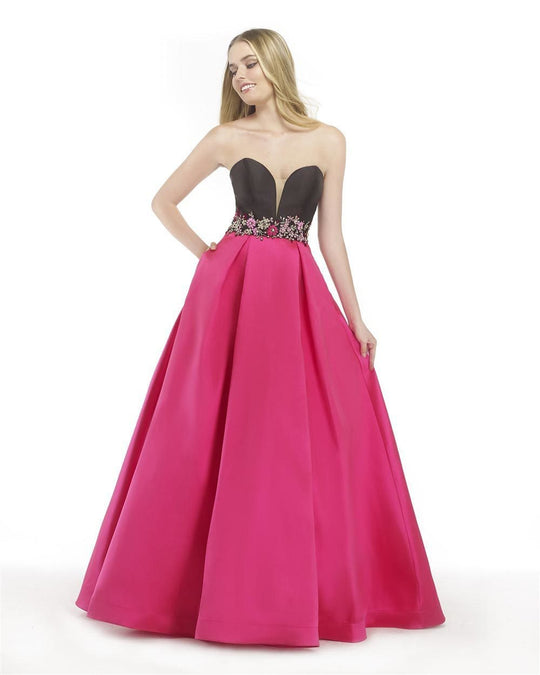 Morrell Maxie - 15794 Floral Accented Sweetheart Ballgown in Black and Pink