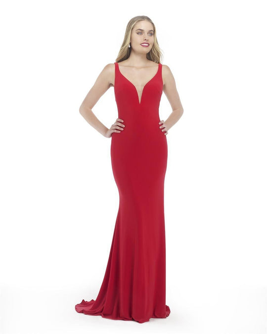 Morrell Maxie - 15799 Sleeveless Draping Garland Sheath Gown in Red