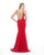 Morrell Maxie - 15799 Sleeveless Draping Garland Sheath Gown in Red