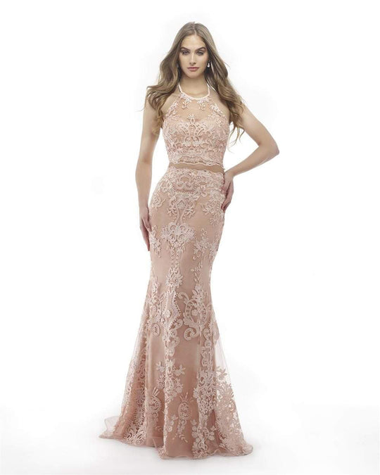 Morrell Maxie - 15806 Two Piece Lace Trumpet Dress in Pink