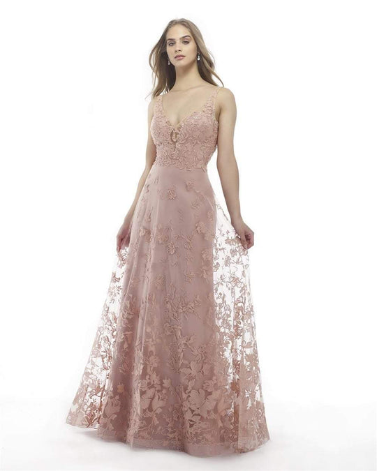 Morrell Maxie - 15807 Embroidered Floral Illusion Gown in Pink
