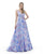 Morrell Maxie - 15810 Plunging Floral Jacquard A-Line Gown in Blue and Purple