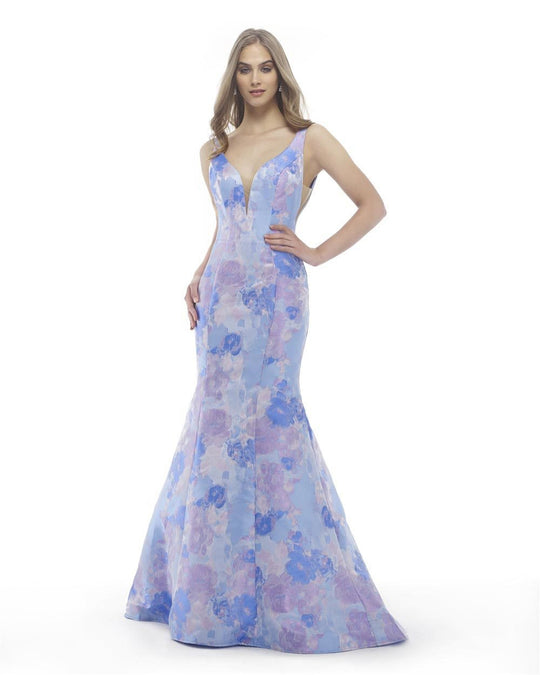 Morrell Maxie - 15811 Jacquard Print Mermaid Dress in Blue and Purple
