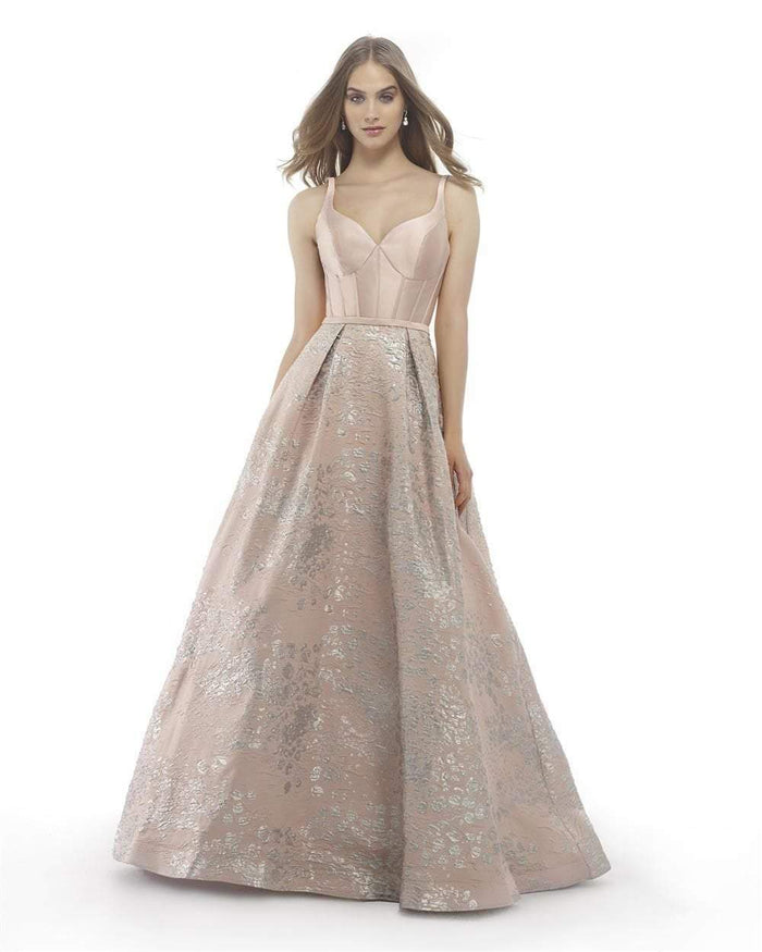 Morrell Maxie - 15812 Sleeveless V-neck Embellished Ballgown in Pink and Silver