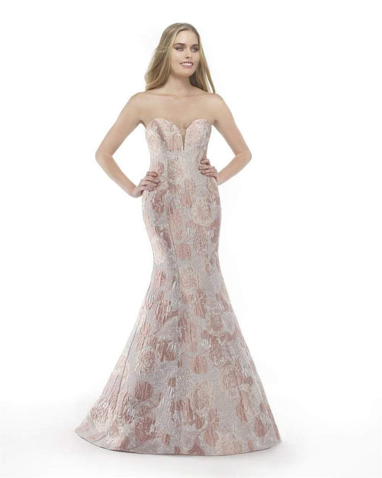 Morrell Maxie - 15814 Sweetheart Jacquard Print Mermaid Dress in Pink and Silver