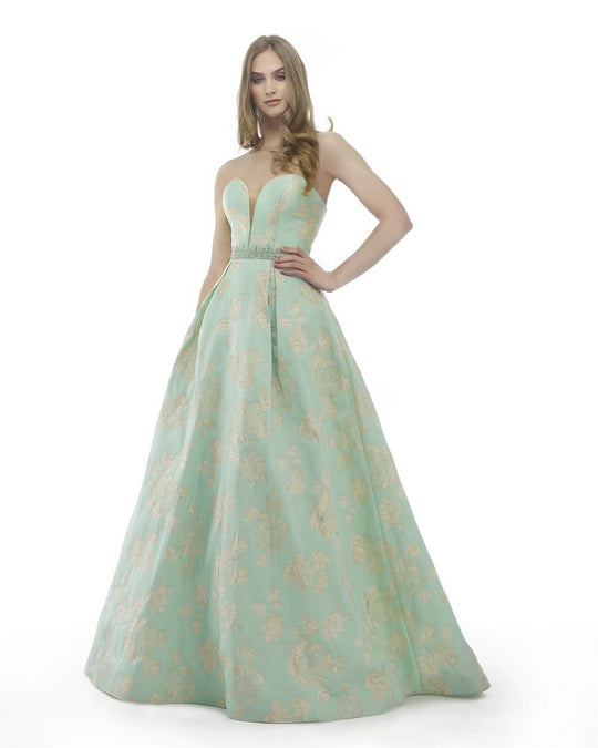 Morrell Maxie - 15815 Strapless Plunging Jacquard Ballgown in Green