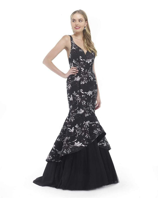 Morrell Maxie - 15818 Sleeveless Metallic Jacquard Mermaid Gown in Black and Silver