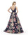 Morrell Maxie - 15819 Fitted Plunging V Neck Floral Gown in Blue