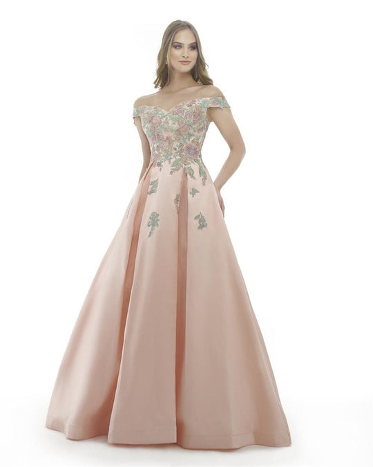 Morrell Maxie - 15822 Off-Shoulder Embroidered Applique Ballgown in Pink