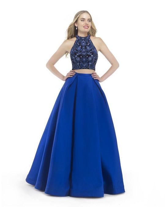 Morrell Maxie - 15846 Two Piece Beaded Halter Gown in Blue