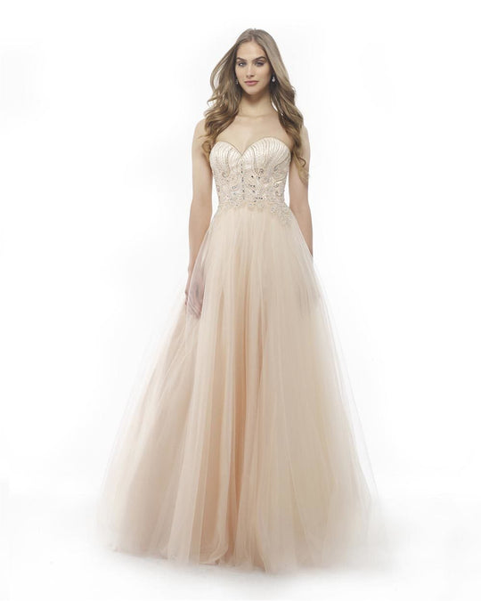 Morrell Maxie - 15849 Beaded Strapless Sweetheart Gown in Neutral and Pink