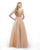 Morrell Maxie - 15851 Deep V-Neck Embellished Net Gown in Neutral and Orange