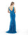 Morrell Maxie - 15859 Deep V-Neck Embellished Sheath Gown in Blue