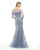 Morrell Maxie - 15864 Foldover Off-Shoulder Lace Sheath Dress in Blue