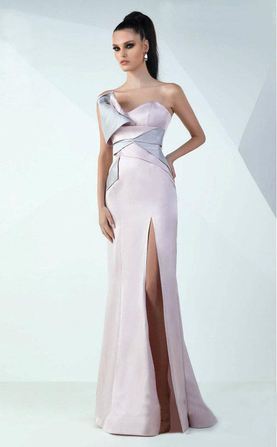 MNM Couture - Strapless Empire Long Gown with Slit G0710 in Pink