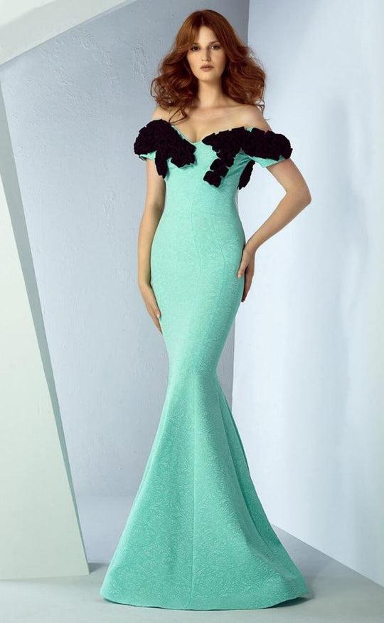 MNM COUTURE - G0854 Illusion Bateau Mermaid Dress In Green and Black