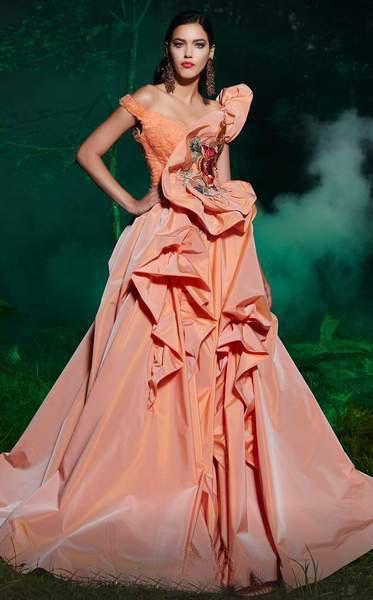 MNM COUTURE - 2486 Embroidered Ruffle Sweetheart Ballgown In Orange