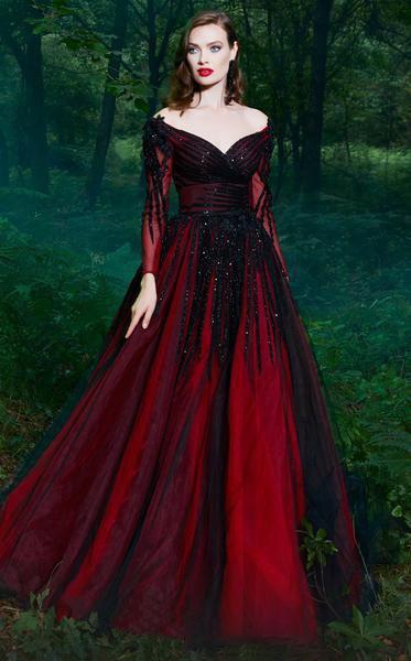 MNM COUTURE - 2490 Off-Shoulder Sequined Ballgown In Red
