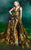 MNM COUTURE - 2497 Embossed Plunging V-Neck Evening Gown In Olive