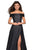 La Femme - 27005 Off Shoulder High Slit Prom Dress In Purple and Black
