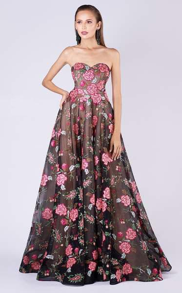 MNM COUTURE - M0051 Lace Embroidered Sweetheart A-line Dress In Black and Red